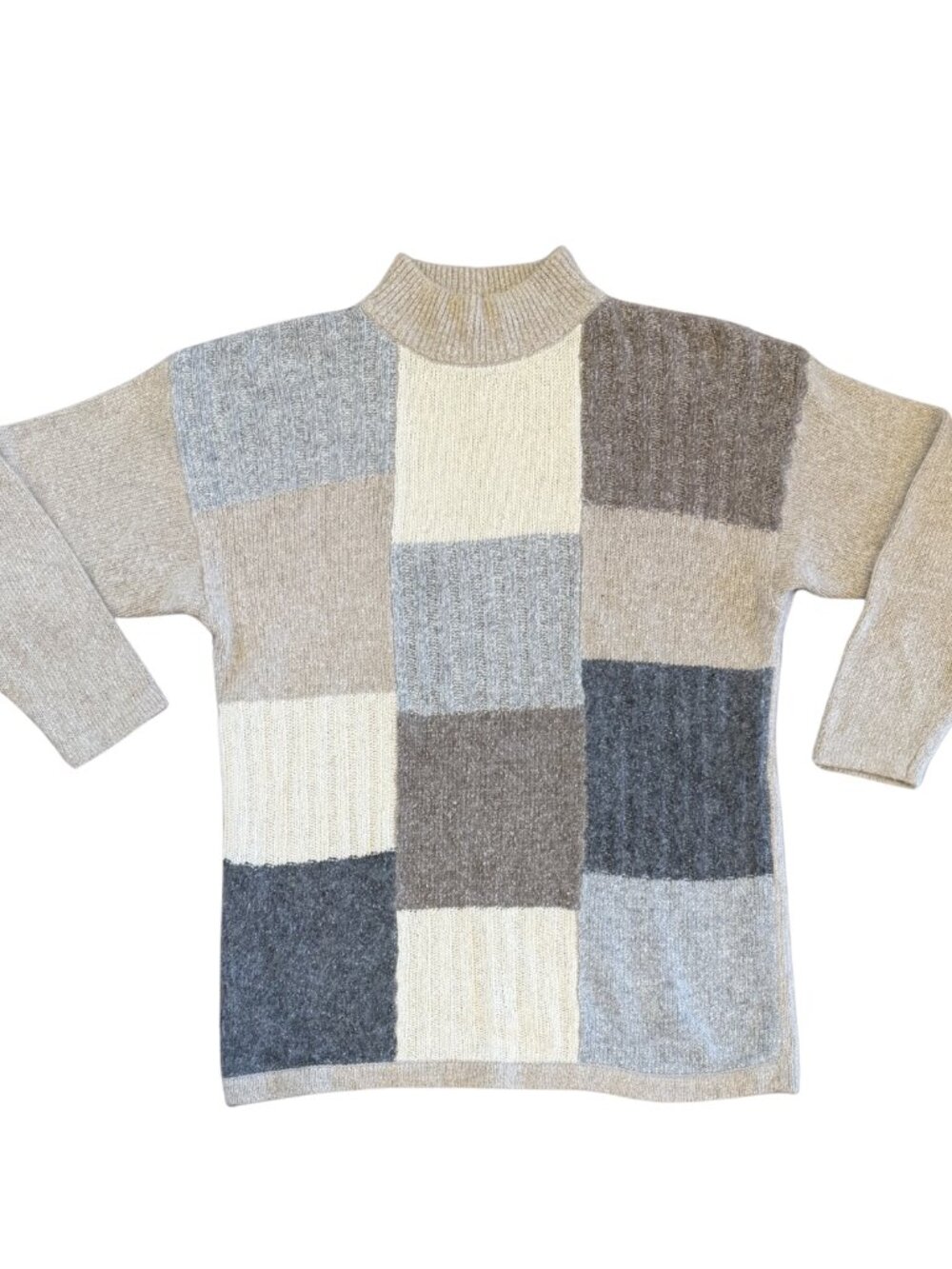 Vintage 90s de Rotchild Silk Angora Blend Mockneck Patchwork Sweater Size Medium
